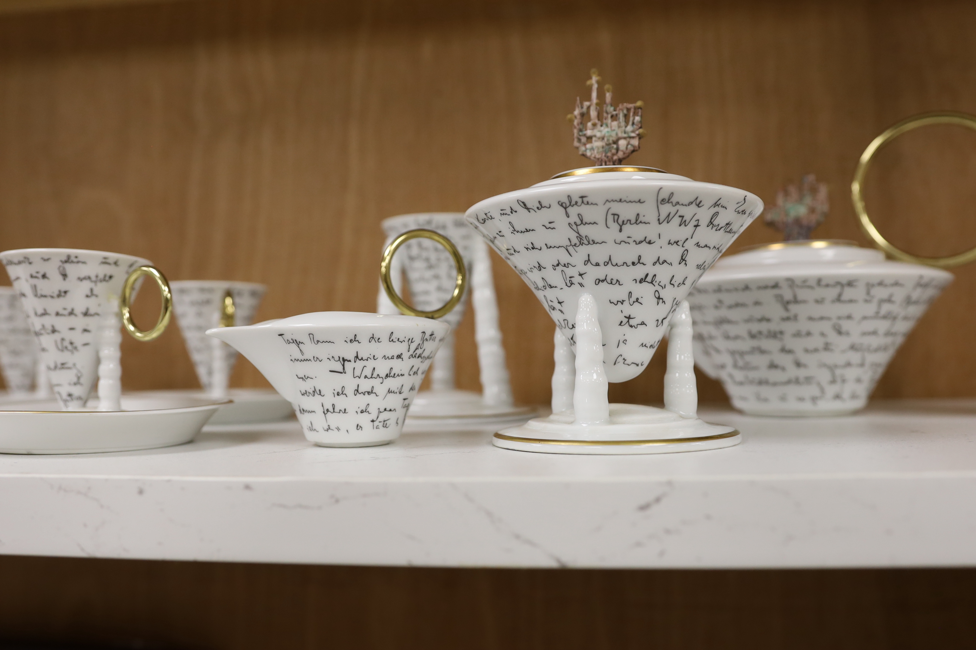 Franz Kafka, a limited edition mocca coffee set by Thun Studio comprising coffee pot, sugar bowl, milk jug, six cups and saucers, etc.